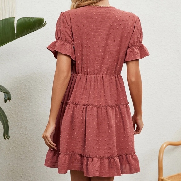 DownEast Pink Eyelet Flutter Sleeve Lined Midi Dress Size Large - Picture 1 of 10